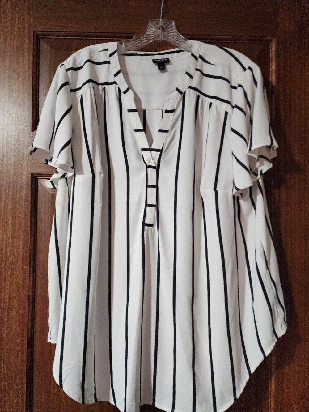 Torrid Harper Black White Vertical Stripe Flutter Sleeve Blouse Top